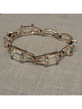 Swarovski Silver Rhodium Plated Emerald Cut Clear Crystal 7" Bracelet